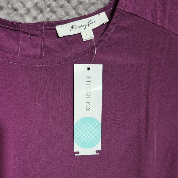 Monday Fun Blouse Women Large Purple Madeigh Button Back Cap Sleeve Relax Airy - Picture 4 of 9